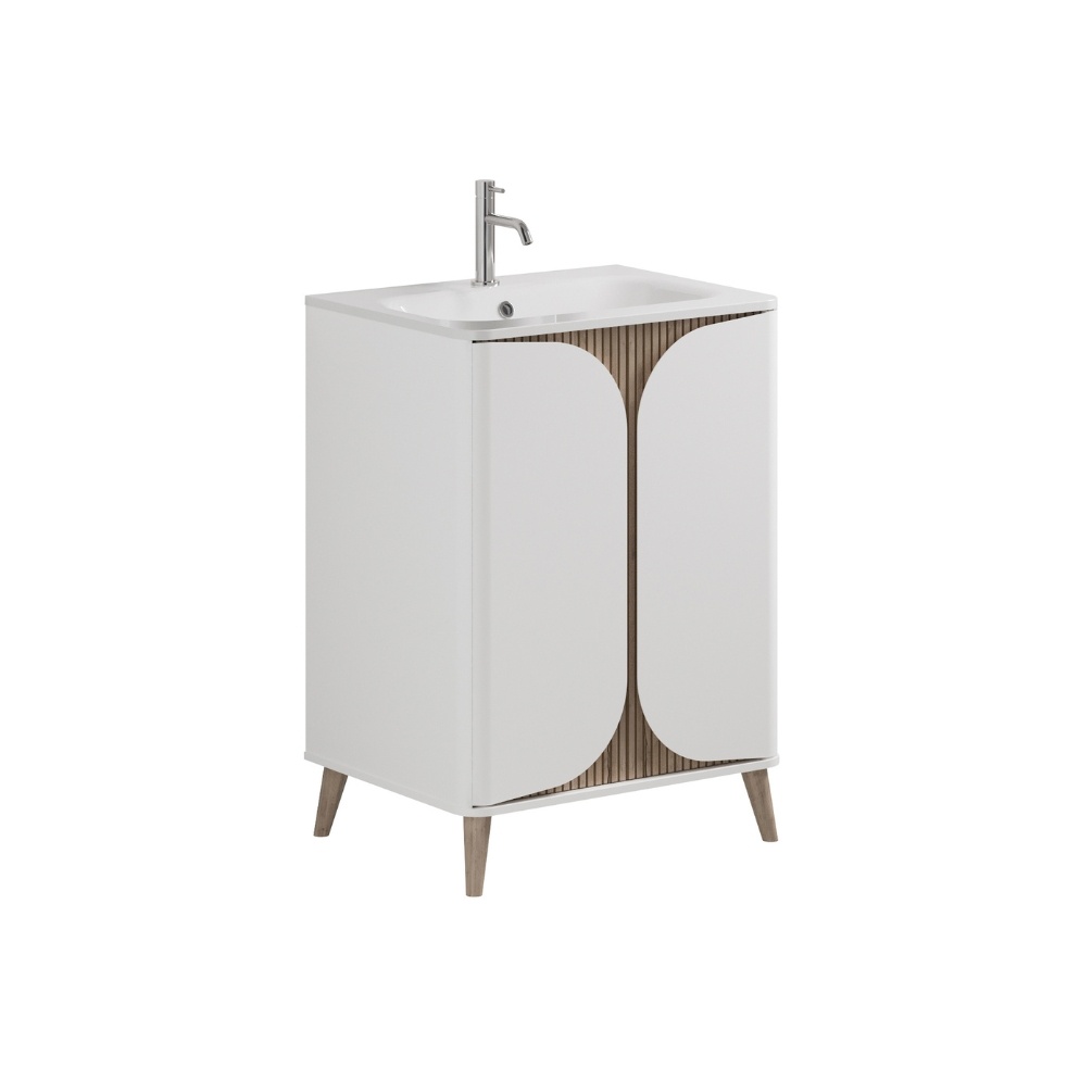 Product Cut out image of the Crosswater Tambour Matt White 600mm Floorstanding Unit with Basin